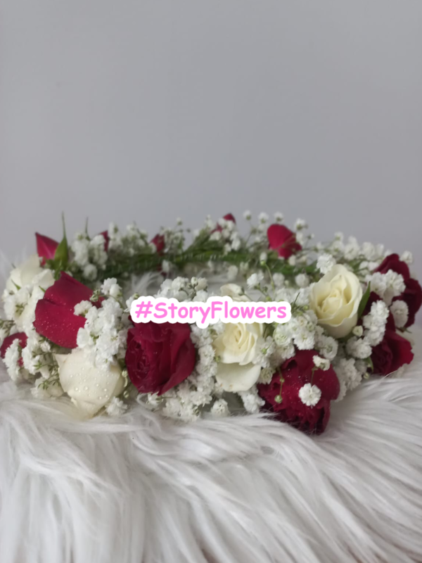 Coroniță cu minirose fuchsia,albe și gypsofilla - imagine 2