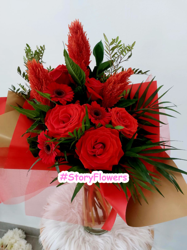 Buchet cu celosia portocalie - imagine 2