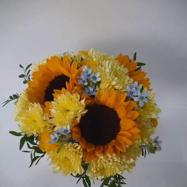 Buchet de nașă cu floarea soarelui și oxipetalum bleu - imagine 2