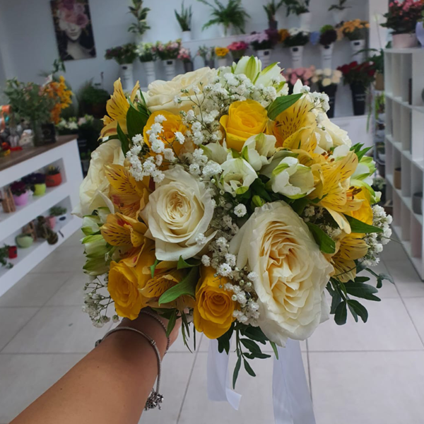 Buchet mireasă alb / galben - imagine 2